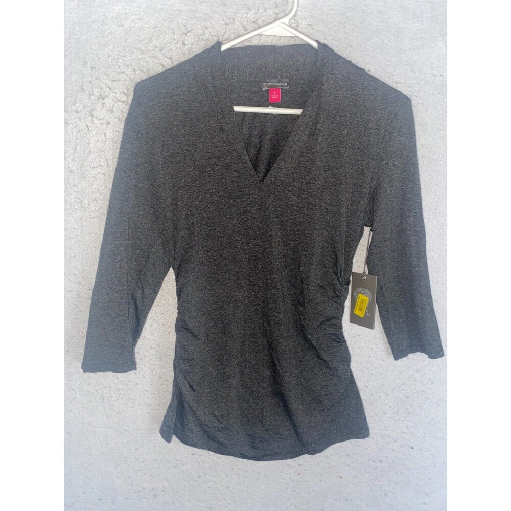 NEW Vince Camuto sz S Form Fitting Shirt Top Blouse Gray 3/4 Sleeve